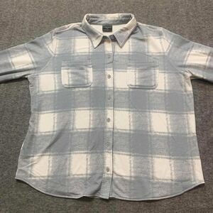 32 Degrees Heat Flannel Shirt Womens Large Gray Button Down Long Sleeve Stretch